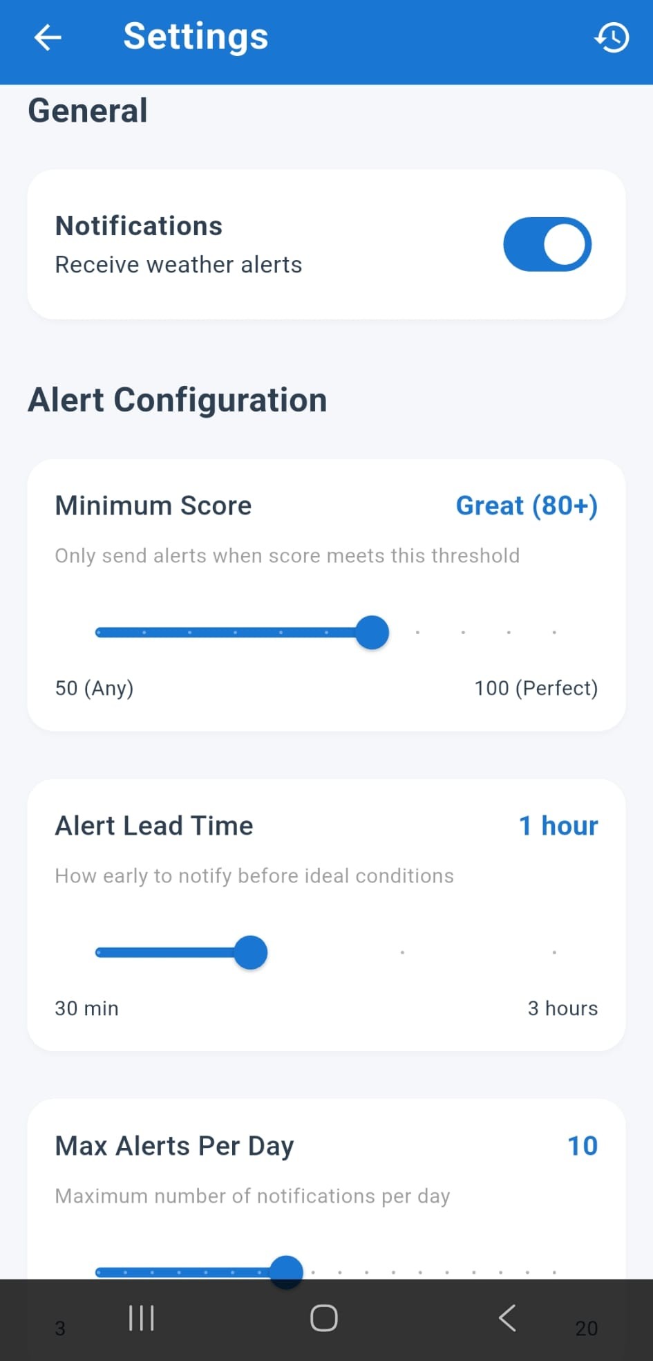 Settings - Configure notifications and alerts